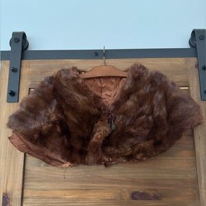 Genuine Fur Stole brown cap